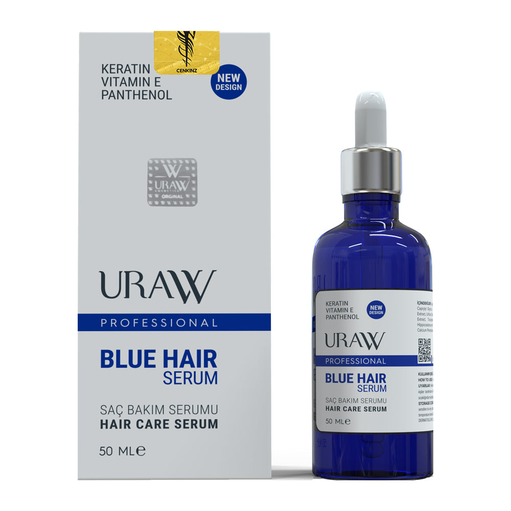 Vorteilspack 3 x URAW Blue Hair Serum 50 ml, Haarwuchs + kostenlosem Dermaroller